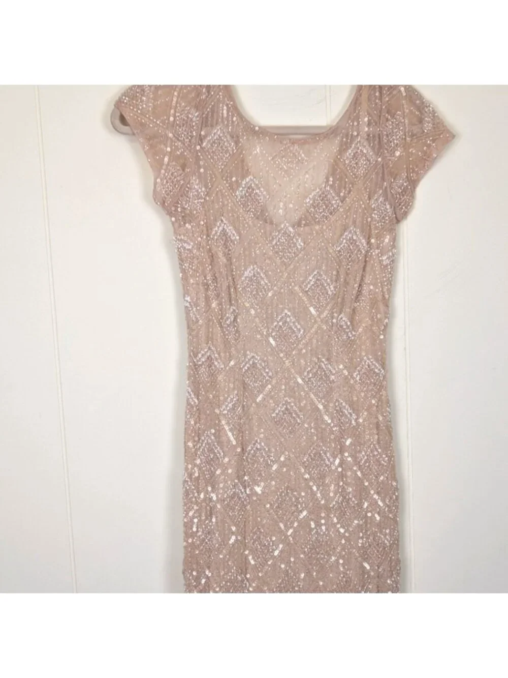 Aidan Mattox Cream Nude Beaded Illusion Gown